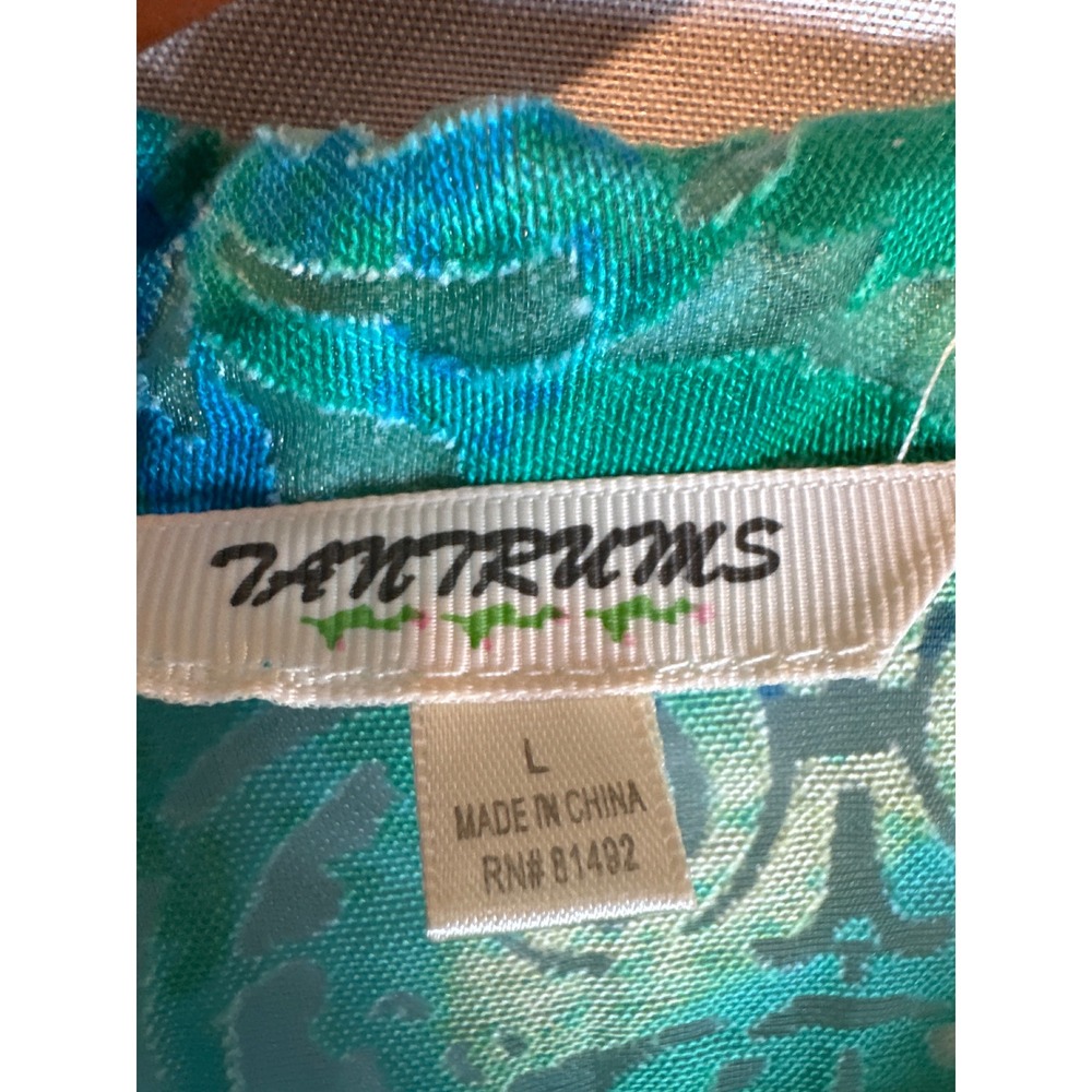 Tantrums Women's Green Blue Floral Burnout Button Down Top Size L - Picture 5 of 6